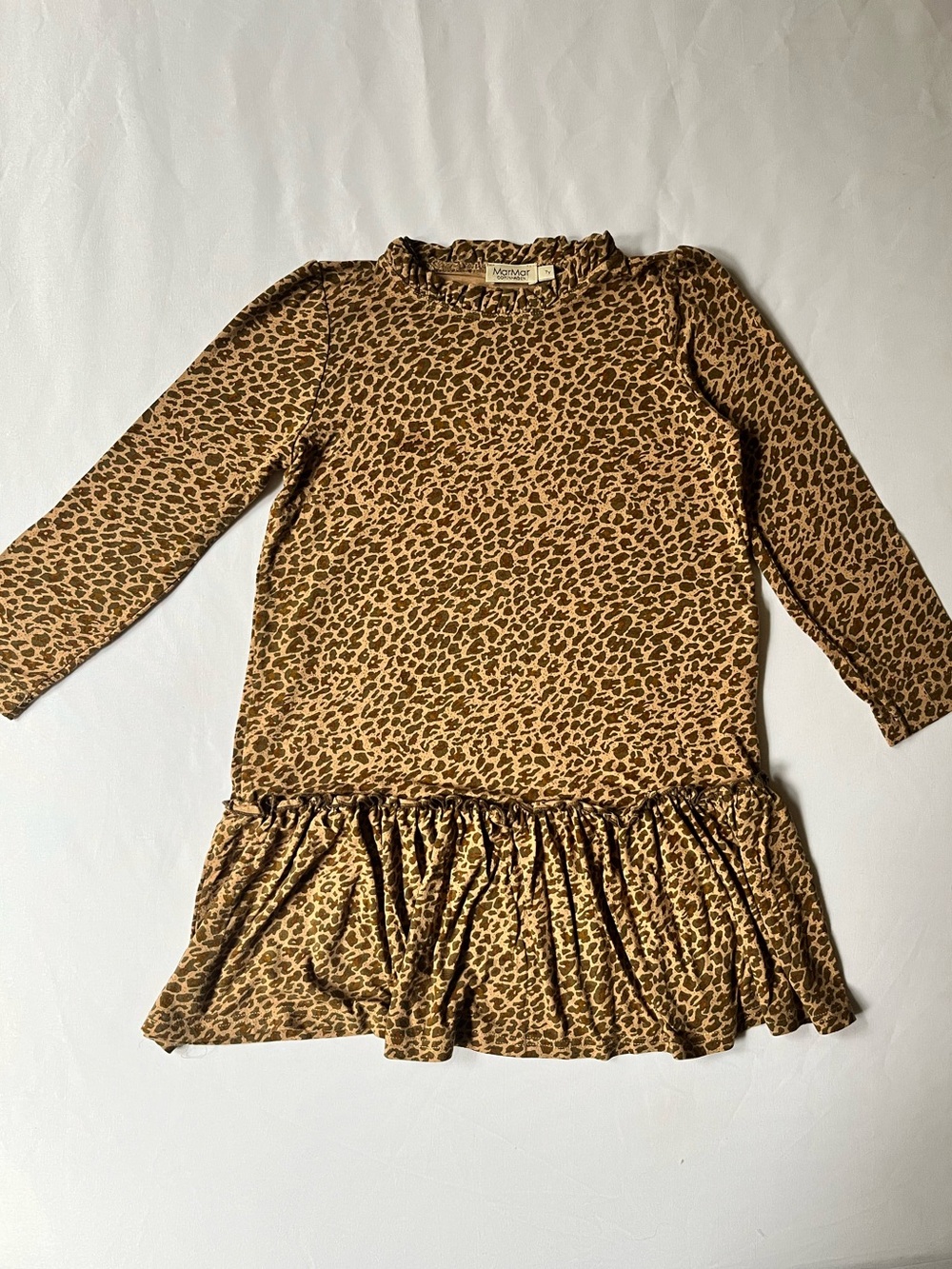 MarMar Copenhagen Cheetah Leopard Print Long Sleeve Ruffle Hem Dress - Brown/Tan